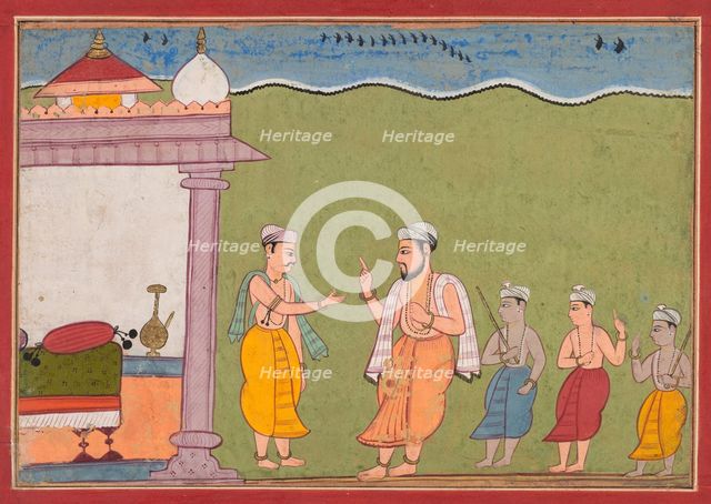 "Vasudeva Meets Nanda" from a Bhagavata Purana, 1610. Creator: Unknown.