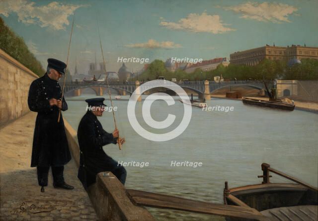 Veterans line fishing, near the Solferino bridge, 1887. Creator: Unknown.