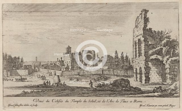 Veuë du Colisée du Temple du Soleil, et de l'Arc de Titus a Rome, 1640-1660. Creator: Israel Silvestre.