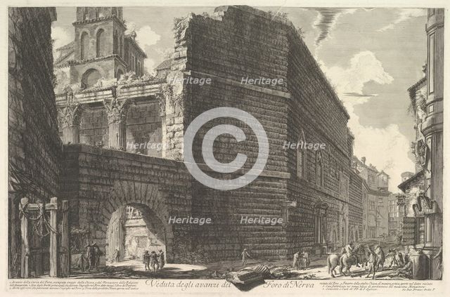Veduta degli avanzi del Foro di Nerva, l'arcade et la muraille (The Forum of Augustus [err..., 1757. Creator: Giovanni Battista Piranesi.
