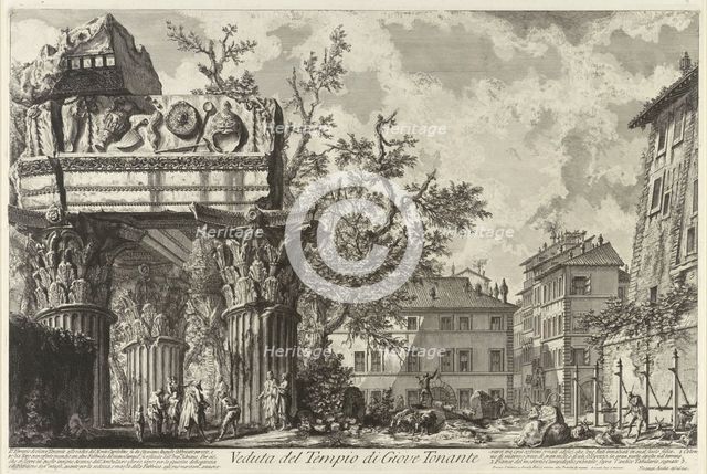 Veduta with the Temple of Jupiter Tonans, c. 1755. Artist: Piranesi, Giovanni Battist (1720-1778)