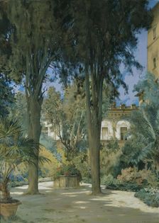 Vedute of the Embassy in Rome: Garden area with two cypresses, c1890/1900. Creator: Othmar Brioschi