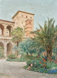 Vedute of the embassy in Rome: garden with a view of the archways, c1900. Creator: Othmar Brioschi
