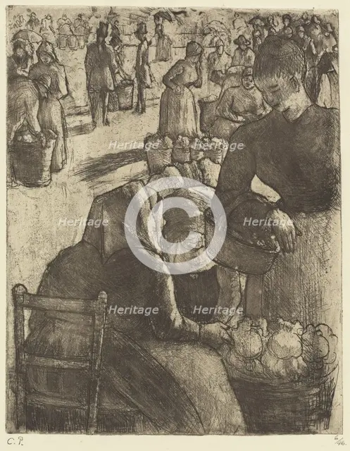 Vegetable Market at Pontoise (Marche aux legumes a Pontoise), 1891. Creator: Camille Pissarro.