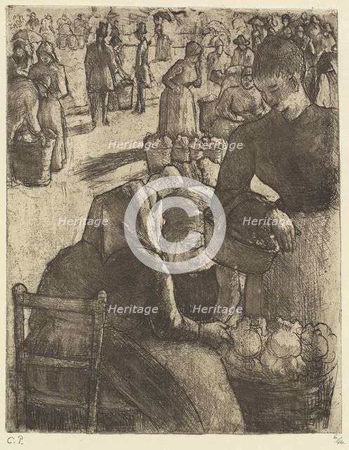 Vegetable Market at Pontoise (Marche aux legumes a Pontoise), 1891. Creator: Camille Pissarro.