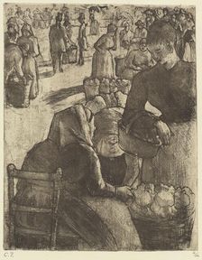 Vegetable Market at Pontoise (Marche aux legumes a Pontoise), 1891. Creator: Camille Pissarro