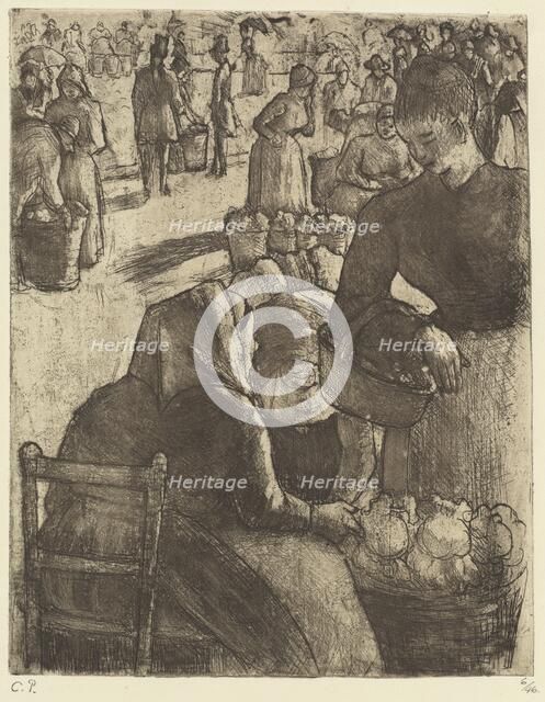 Vegetable Market at Pontoise (Marche aux legumes a Pontoise), 1891. Creator: Camille Pissarro.