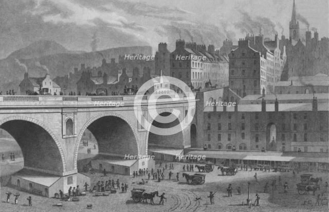 'Vegetable and Fish Market, From the 'Rainbow' Gallery, Edinburgh', 1830.  Creator: Ebenezer Stalker.