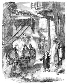 Vegetable Bazaar in Sirinagur, Cashmere, from a drawing by Mr. W. Carpenter, Jun., 1857. Creator: Unknown