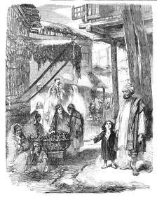 Vegetable Bazaar in Sirinagur, Cashmere, from a drawing by Mr. W. Carpenter, Jun., 1857. Creator: Unknown