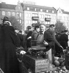 Vegetable stall in the market, Malmö, Sweden, 1947. Creator: Otto Ohm