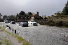 Vehicles on Flooded road at Beaulieu 2008