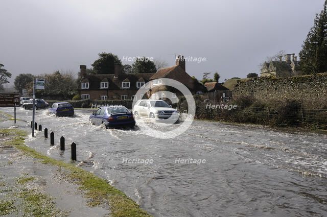 Vehicles on Flooded road at Beaulieu 2008. Artist: Unknown.