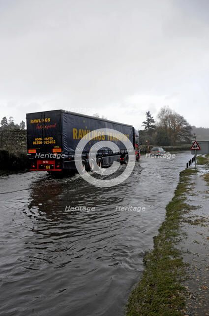 Vehicles on Flooded road at Beaulieu 2008. Artist: Unknown.