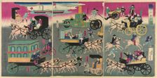 Vehicles on the Streets of Tokyo (Tokyo orai kuruma zukushi), 1870. Creator: Utagawa Yoshitora