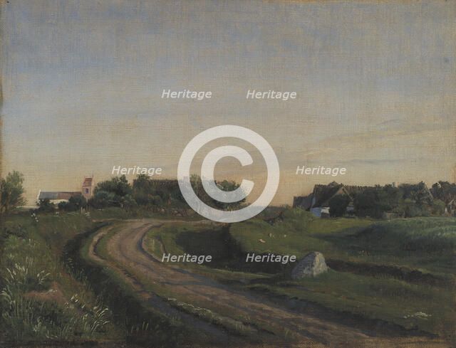 Vejby with the Church seen from the North, Zealand, 1843. Creator: Peter Christian Thamsen Skovgaard.