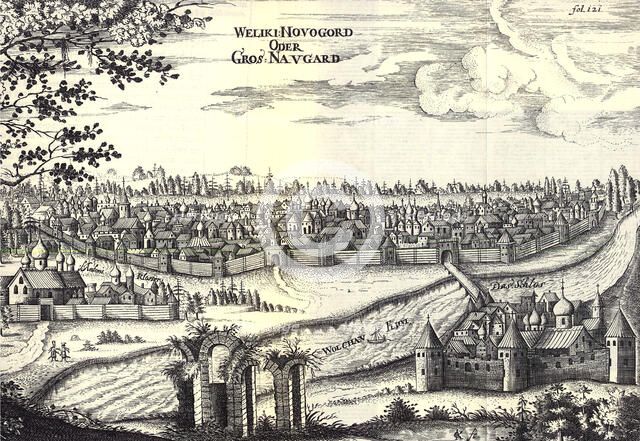 Velikiy Novgorod (Illustration from Travels to the Great Duke of Muscovy and the King of Persia by Adam Olearius), 1656. Artist: Anonymous  