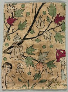 Velvet Fragment, Khusrau Sees Shirin Bathing, 1550-99. Creator: Unknown