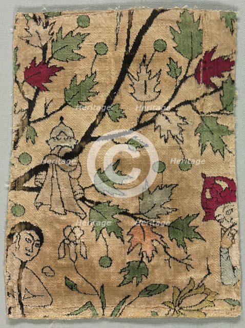 Velvet Fragment, Khusrau Sees Shirin Bathing, 1550-99. Creator: Unknown.