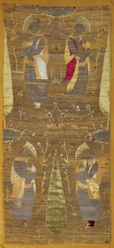 Velvet panel with four youths smelling flowers, 1625-1650. Creator: Unknown