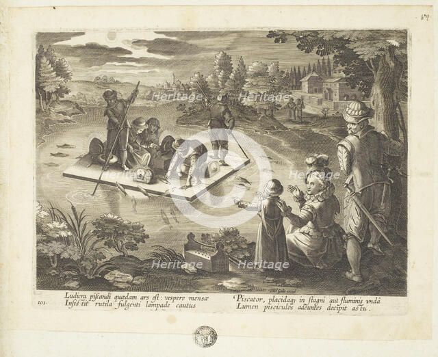 Venationes ferarum, avium, piscium (Hunts of wild animals, birds and fish). Plate 101, 1596. Creator: Hans Collaert the Younger.