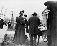 Vendor and cart near the White House during the egg rolling, 1898. Creator: Frances Benjamin Johnston