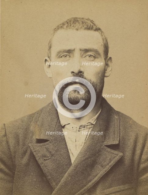 Vendel. Jules. 34 (ou 33) ans, né le 2/4/61 à Chevry (Ain). Garçon de cuisine. Anarchiste...., 1894. Creator: Alphonse Bertillon.