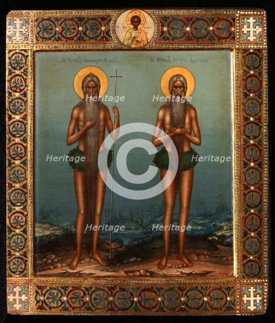 Venerable Onuphrius and Saint Peter of Mount Athos, 1902. Artist: Guryanov, Vasily Pavlovich (1867-1920)