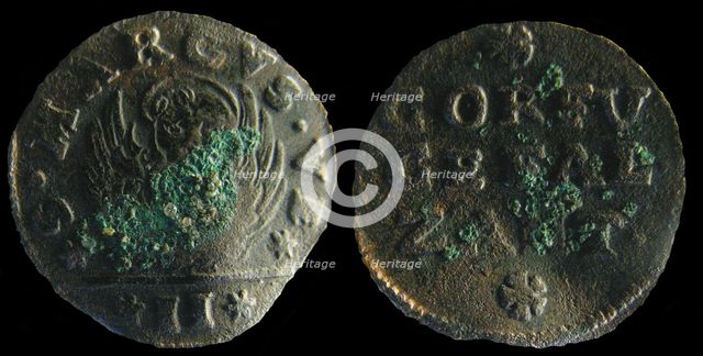 Venetian colonial gazzetta (coin) of the Ionian Islands. (A gazzetta = 2 soldi), 1710-1724. Artist: Numismatic, West European Coins  