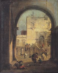 Venetian Capriccio: View of a Square and a Palace, 1750. Creator: Francesco Guardi