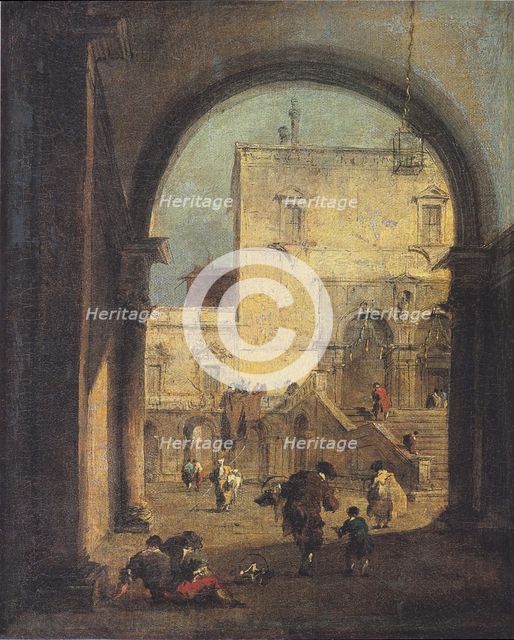 Venetian Capriccio: View of a Square and a Palace, 1750. Creator: Francesco Guardi.