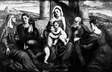 Venetian Art at the New Gallery: The Virgin and Child with Saints - by Bonifazio, 1895. Creator: Unknown