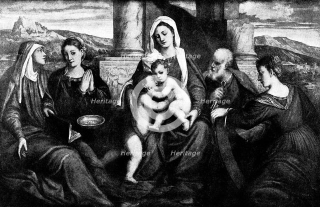 Venetian Art at the New Gallery: The Virgin and Child with Saints - by Bonifazio, 1895. Creator: Unknown.