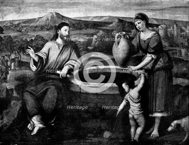 Venetian Art at the New Gallery: Christ and the Woman of Samaria - by Bonifazio, 1895. Creator: Unknown.