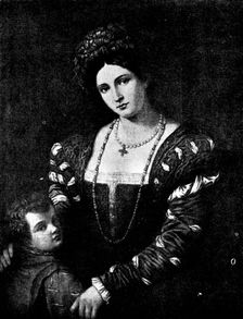 Venetian Art at the New Gallery: Portrait of Isabella d'Este and her Son - by Pordenone, 1895. Creator: Unknown