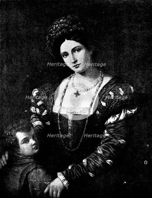 Venetian Art at the New Gallery: Portrait of Isabella d'Este and her Son - by Pordenone, 1895. Creator: Unknown.