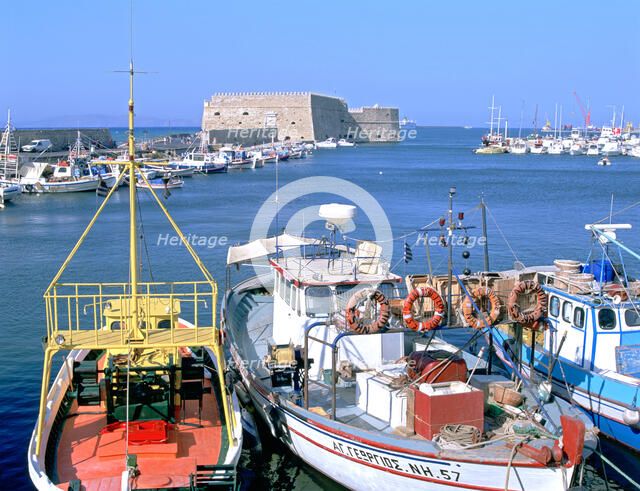 Venetian harbour and Koules Fortress, Heraklion, Crete, Greece.