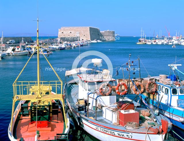 Venetian harbour and Koules Fortress, Heraklion, Crete, Greece. Creator: Peter Thompson.