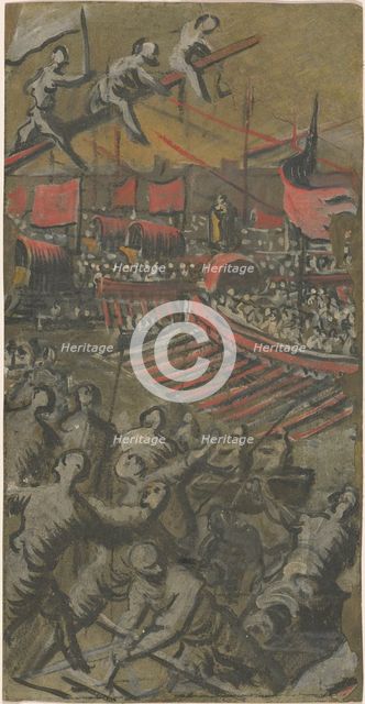 Venetian Ships Attacking Constantinople, 1598/1605. Creator: Domenico Tintoretto.