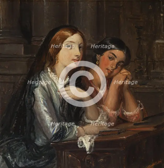 Venetian women in a church (outline for a painting with the same title, 1854), c1853. Creator: Wilhelm Marstrand.