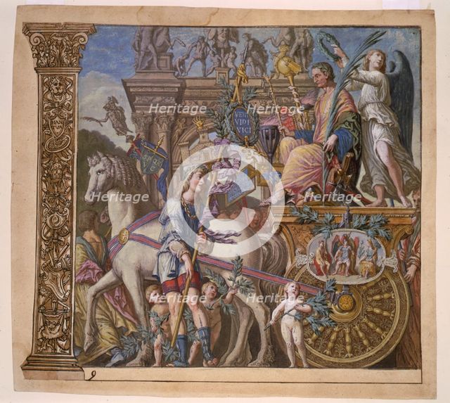 Veni, vidi, vici. Triunphus Caesaris (The triumph of Julius Caesar).