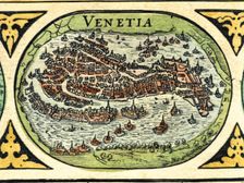 Venice, colored engraving from the book Le Theatre du monde or Nouvel Atlas 1645, created, p…
