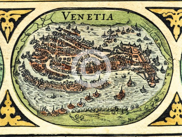 Venice, colored engraving from the book 'Le Theatre du monde' or 'Nouvel Atlas', 1645, created, p…
