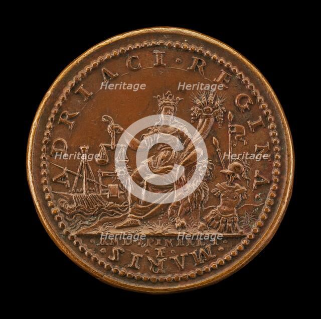 Venice Crowned Holding Cornucopiae and Scales, Galley and Arms [reverse], 1539. Creator: Andrea Spinelli.