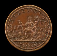 Venice Crowned Holding Cornucopiae and Scales, Galley and Arms [reverse], 1539. Creator: Andrea Spinelli