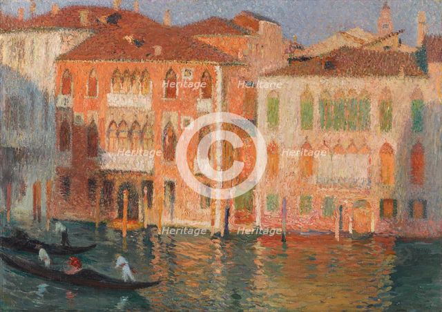 Venice, palaces and gondoliers on the Grand Canal, c1910. Creator: Martin, Henri (1860-1943).