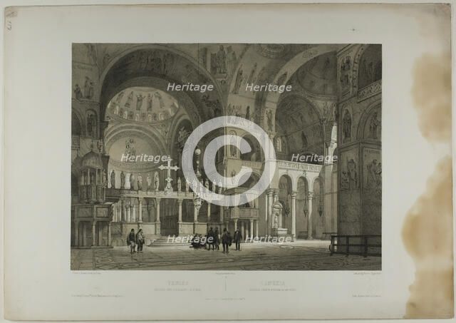 Venice: Second interior View of St. Mark's, plate sixteen from Italie Monumentale et Pi..., c. 1848. Creator: Nicolas-Marie-Joseph Chapuy.