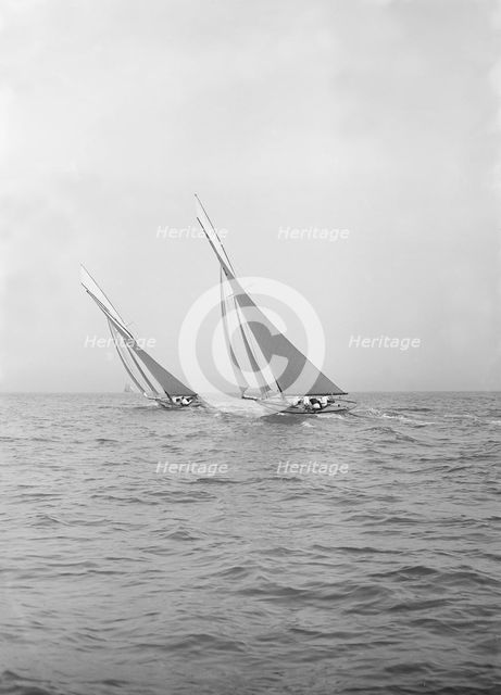 'Ventana' and 'The Truant' racing upwind, 1913. Creator: Kirk & Sons of Cowes.