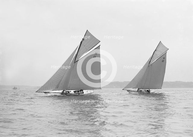 'Ventana' and 'The Truant' racing upwind, 1913. Creator: Kirk & Sons of Cowes.