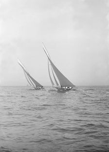 Ventana and The Truant racing upwind, 1913. Creator: Kirk & Sons of Cowes